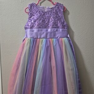 SHEIN Lavender Sequin Kids Dress with Rainbow Tulle